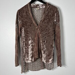 Gimmicks By Bke Top Womens XS Copper Velvet Crochet Mixed Media Grunge Steampunk